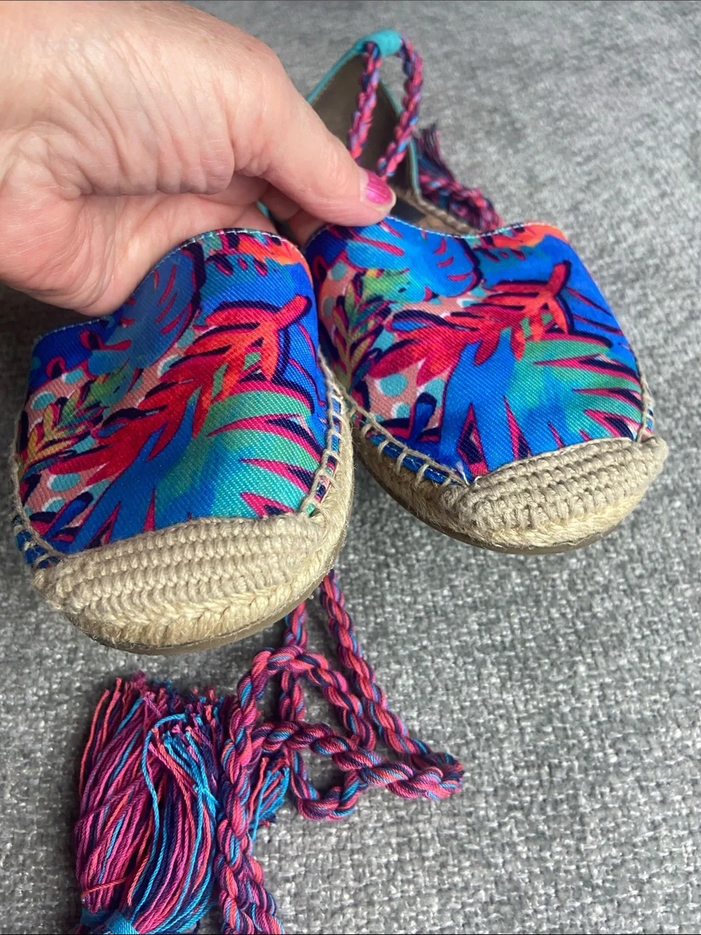 Sam Edelman Circus Bright Teal & Pink Braided Espadrille Wedges 8